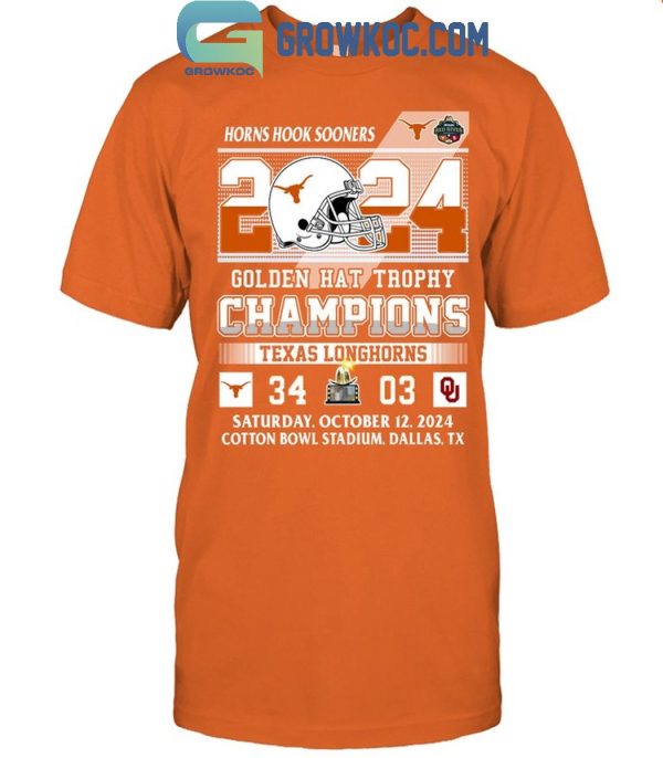 Texas Longhorns Horns Hook Sooners Golden Hat Trophy Champions 2024 T-Shirt