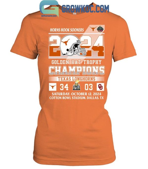 Texas Longhorns Horns Hook Sooners Golden Hat Trophy Champions 2024 T-Shirt