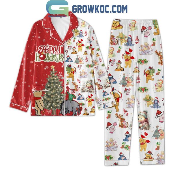 Winnie The Pooh Christmas Time Happy Holiday Polyester Pajamas Set