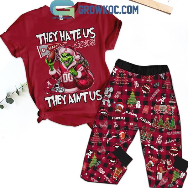 Alabama Crimson Tide Christmas The Grinch They Hate Us Fleece Pajamas Set