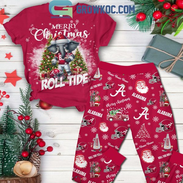 Alabama Crimson Tide Merry Christmas Roll Tide 2024 Fleece Pajamas Set