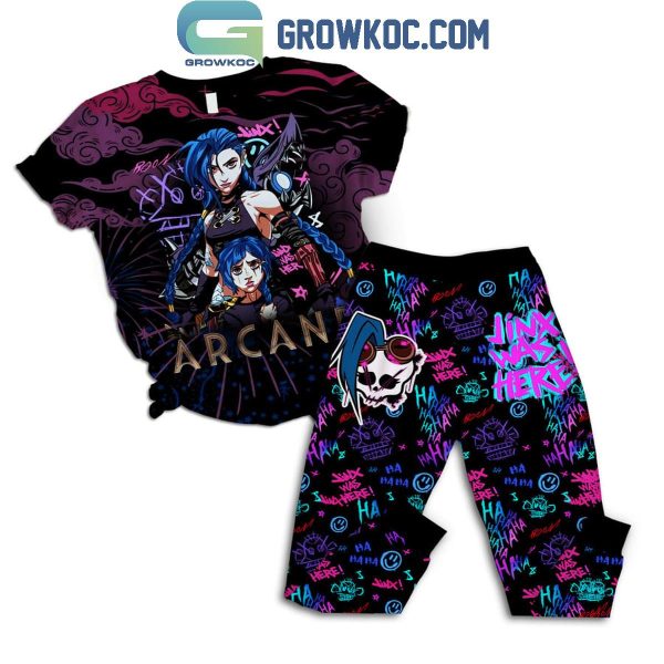 Arcane League Of Legends Get Jinx She Was Here Christmas Fleece Pajamas Set