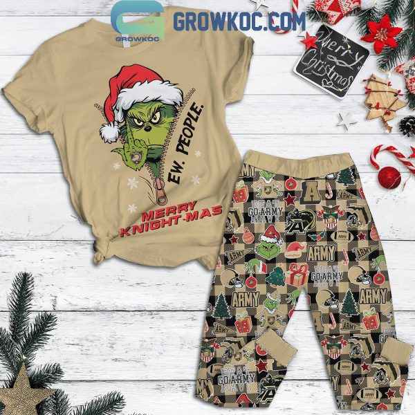 Army Black Knights Merry Knightmas Christmas From The Grinch Fleece Pajamas Set