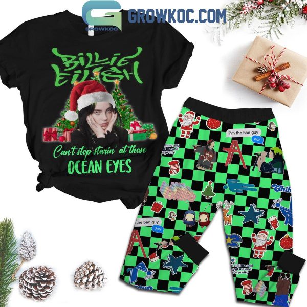 Billie Eilish Can’t Stop Starin’ At Those Ocean Eyes Christmas Fleece Pajamas Set