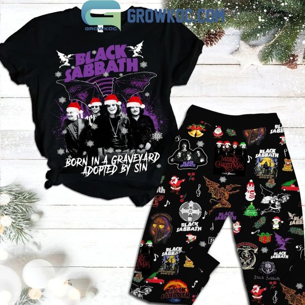 Black Sabbath Born In A Graveyard Adopted By Sin Christmas 2024 Fleece Pajamas Set