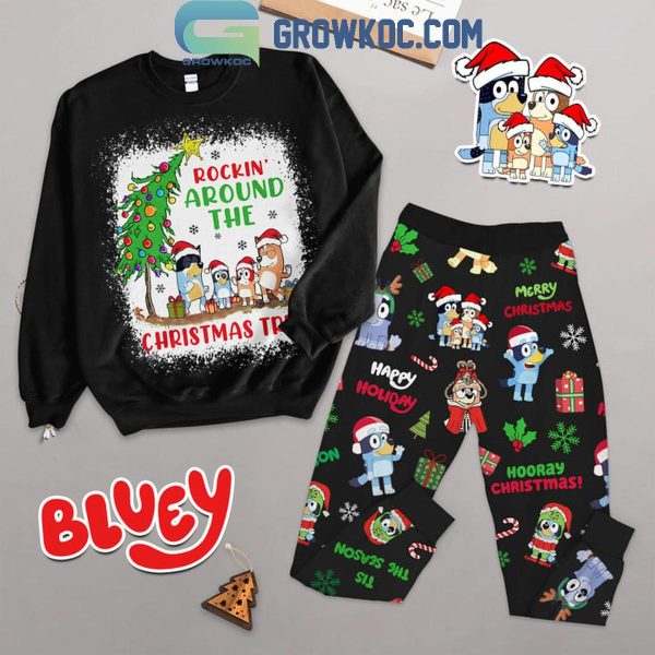 Bluey Rockin’ Around Christmas Tree 2024 Fleece Pajamas Set Long Sleeve