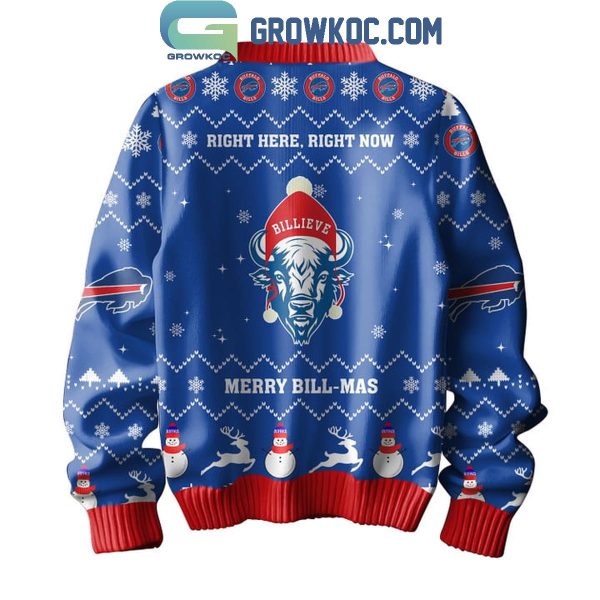 Buffalo Bills Right Here Right Now Merry Bill-mas 2024 Christmas Ugly Sweater