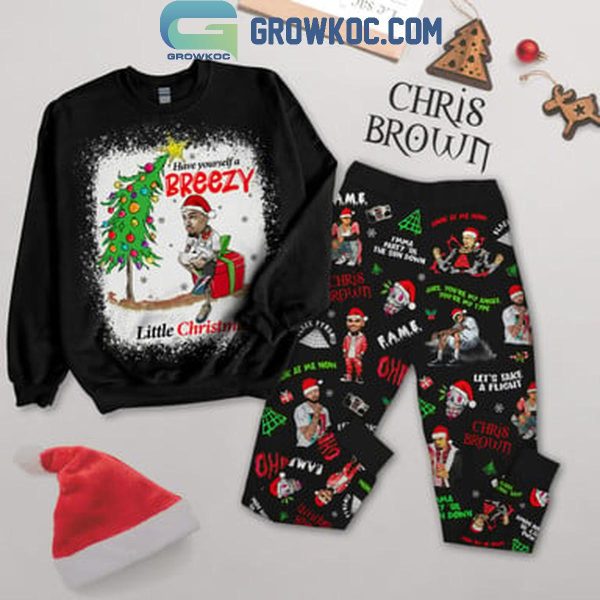 Chris Brown Have Yourself A Breezy Little Christmas Fleece Pajamas Set Long Sleeve