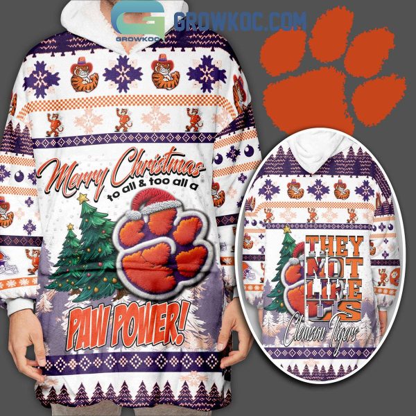 Clemson Tigers Paw Power They Not Like Us Christmas Oodie Hoodie Blanket