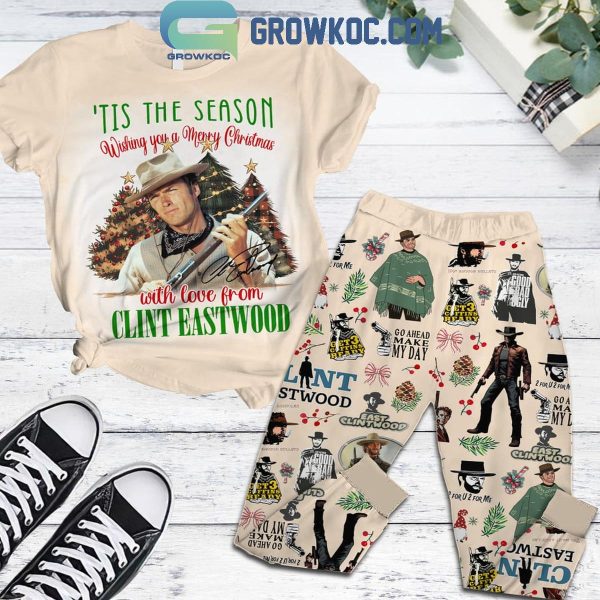 Clint Eastwood Tis The Season Wishing You A Merry Christmas Fleece Pajamas Set