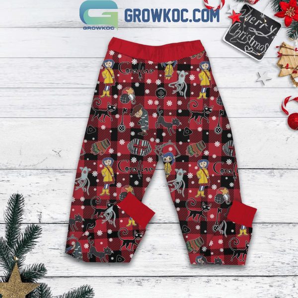 Coraline Meets The Button Eyed Shadows Christmas Fleece Pajamas Set