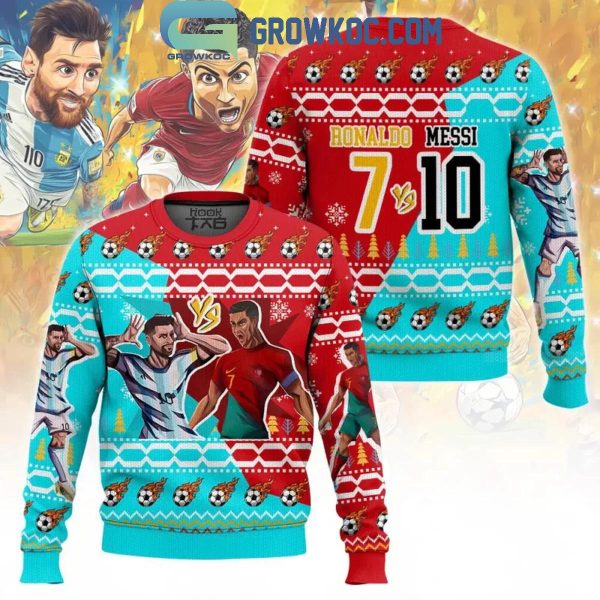 Cristiano Ronaldo Lionel Messi Ice And Fire Christmas Ugly Sweater