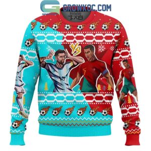 Cristiano Ronaldo Lionel Messi Ice And Fire Christmas Ugly Sweater