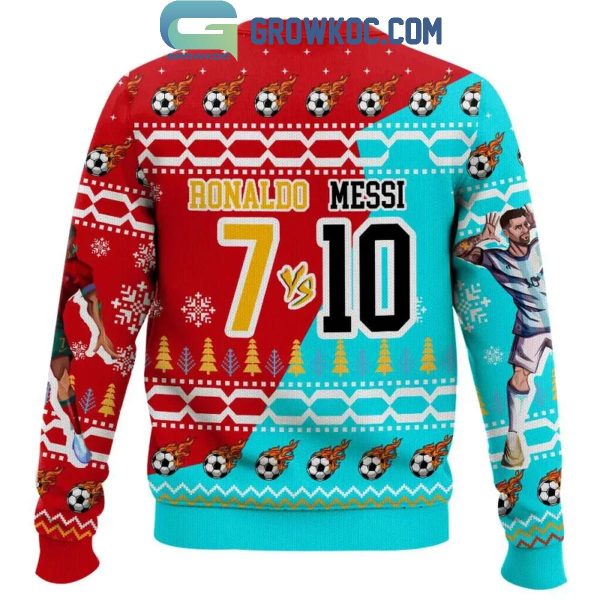 Cristiano Ronaldo Lionel Messi Ice And Fire Christmas Ugly Sweater