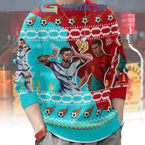 Cristiano Ronaldo Lionel Messi Ice And Fire Christmas Ugly Sweater