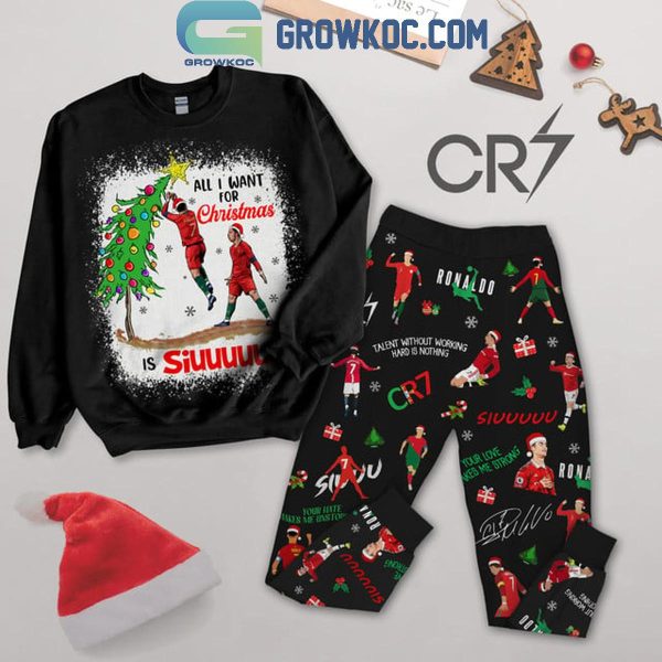 Cristiano Ronaldo Siuuu Goat In Christmas 2024 Fleece Pajamas Set Long Sleeve