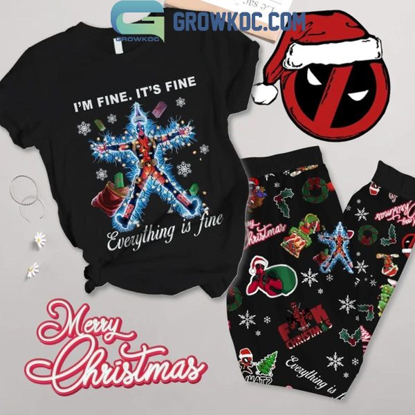 Deadpool I’m Fine It?s Fine Everything Is Fine Christmas Fleece Pajamas Set