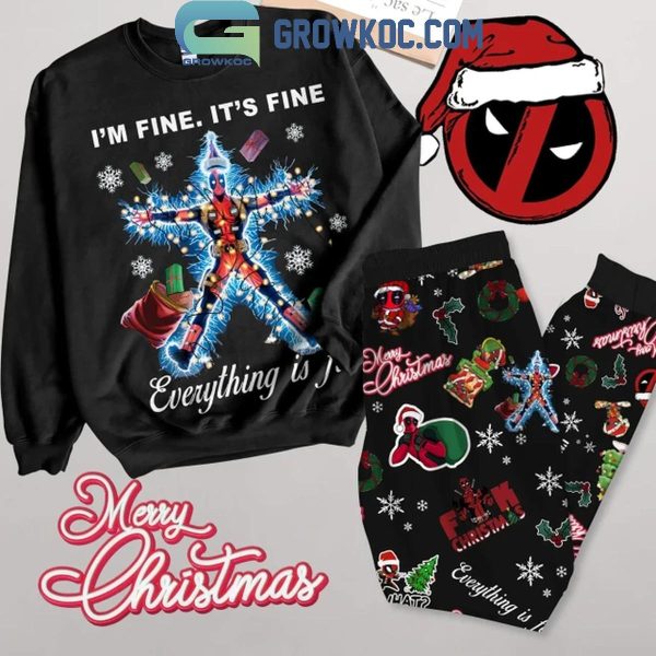 Deadpool I’m Fine It’s Fine Everything Is Fine Christmas Fleece Pajamas Set Long Sleeve