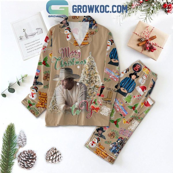 Garth Brooks Blame It On My Roots Merry Christmas Polyester Pajamas Set