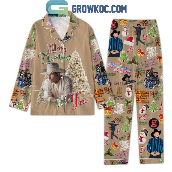 Garth Brooks Blame It On My Roots Merry Christmas Polyester Pajamas Set