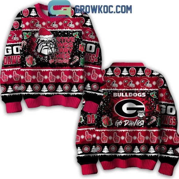 Georgia Bulldogs Go Dawgs Festive Dawgs Merry Times Christmas Ugly Sweater