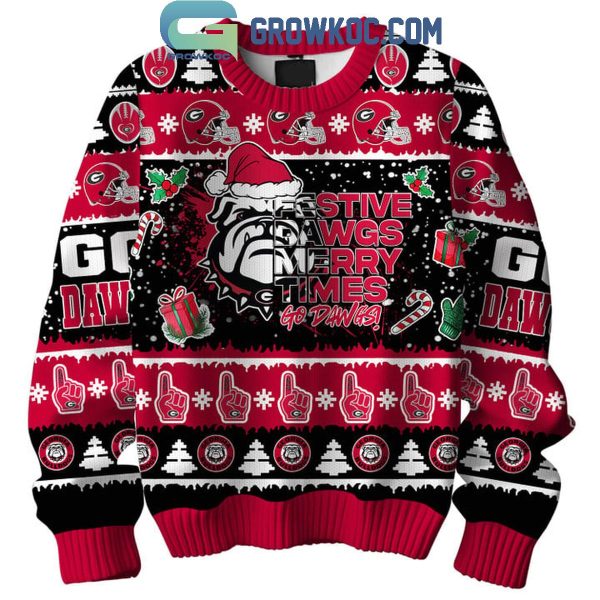 Georgia Bulldogs Go Dawgs Festive Dawgs Merry Times Christmas Ugly Sweater