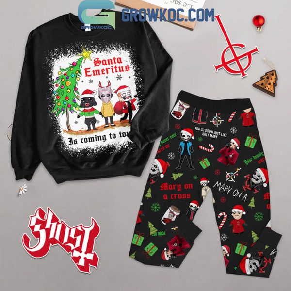 Ghost Santa Emeritus Is Coming To Town Christmas Fleece Pajamas Set Long Sleeve