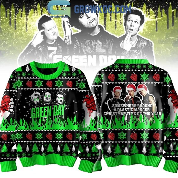 Green Day Somewhere Around A Plastic Manger Christmas Ugly Sweater