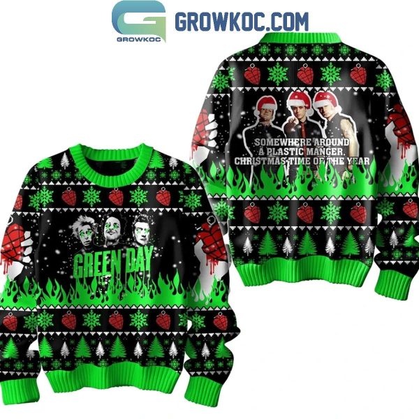 Green Day Somewhere Around A Plastic Manger Christmas Ugly Sweater