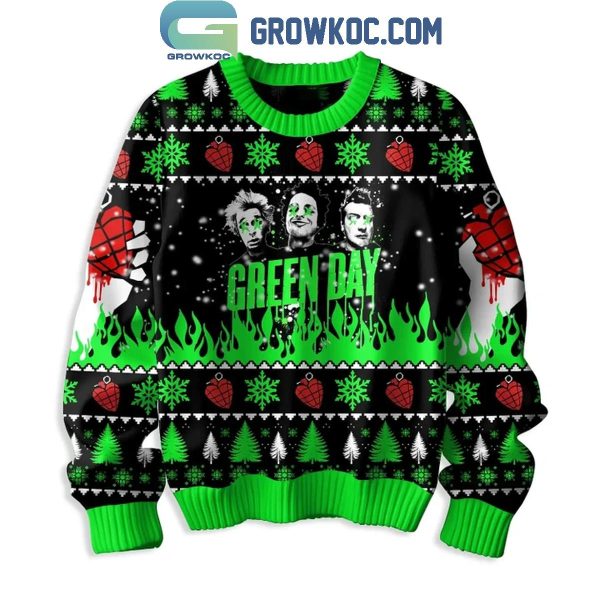 Green Day Somewhere Around A Plastic Manger Christmas Ugly Sweater