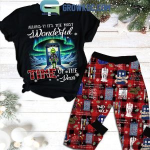 Grinch Doctor Who Christmas The Most Wonderful Time Of The Year Fleece Pajamas Set