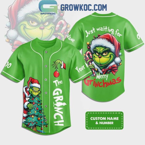 Grinch Just Waiting For Merry Christmas And New Year 2025 Personalized Baseball Jersey