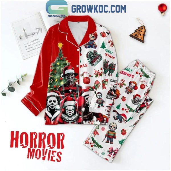 Halloween Horror Movies Merry 2024 Christmas Polyester Pajamas Set