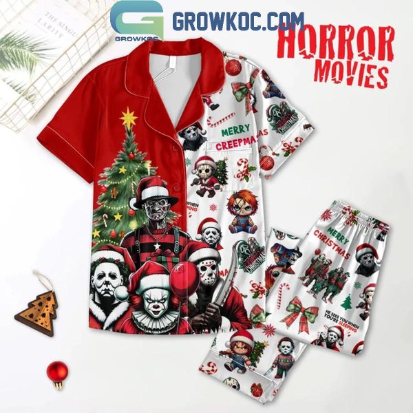 Halloween Horror Movies Merry 2024 Christmas Polyester Pajamas Set