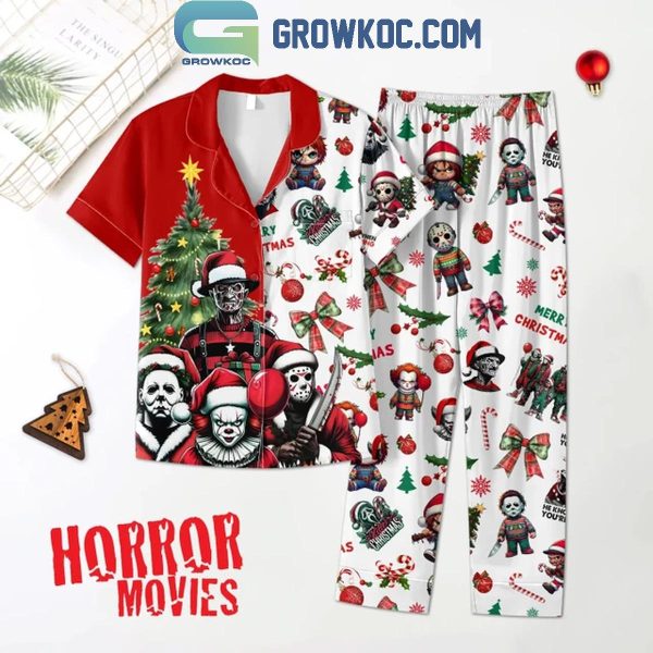 Halloween Horror Movies Merry 2024 Christmas Polyester Pajamas Set