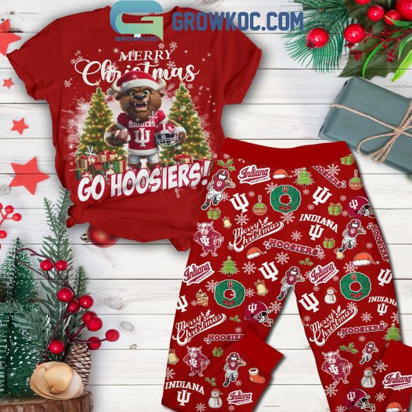 Indiana Hoosiers Football Merry Christmas Go Hoosiers Fleece Pajamas Set