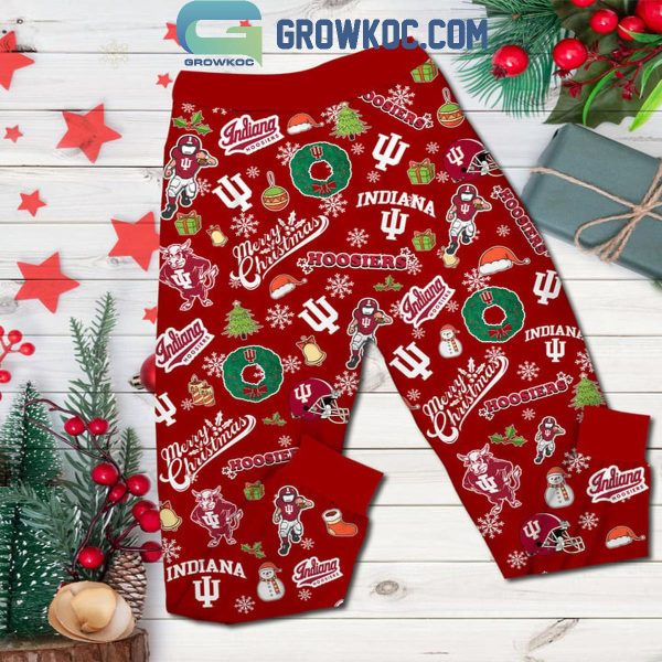 Indiana Hoosiers Football Merry Christmas Go Hoosiers Fleece Pajamas Set