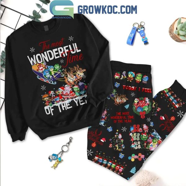 Inside Out The Most Wonderful Time In Christmas Fleece Pajamas Set Long Sleeve