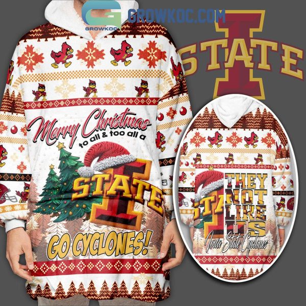 Iowa State Cyclones Go Cyclones They Not Like Us Christmas Oodie Hoodie Blanket