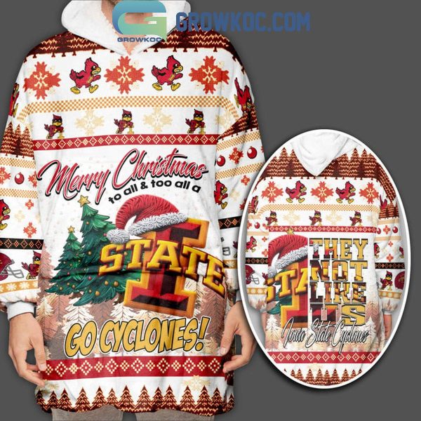 Iowa State Cyclones Go Cyclones They Not Like Us Christmas Oodie Hoodie Blanket