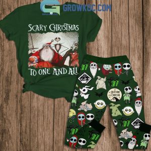 Jack Skellington Scary Christmas To One And All Fleece Pajamas Set Green