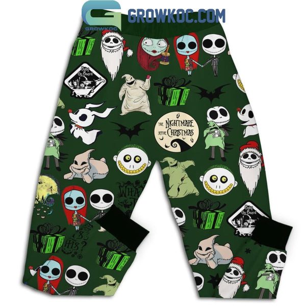 Jack Skellington Scary Christmas To One And All Fleece Pajamas Set Green