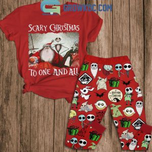 Jack Skellington Scary Christmas To One And All Red Fleece Pajamas Set