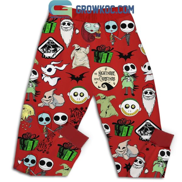 Jack Skellington Scary Christmas To One And All Red Fleece Pajamas Set