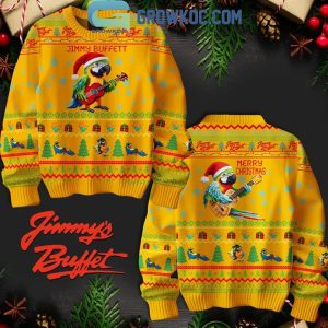 Jimmy Buffett Loves Parrot Merry Christmas Yellow Ugly Sweater