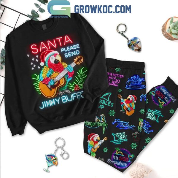 Jimmy Buffett Santa Please Send Christmas 2024 Fleece Pajamas Set Long Sleeve