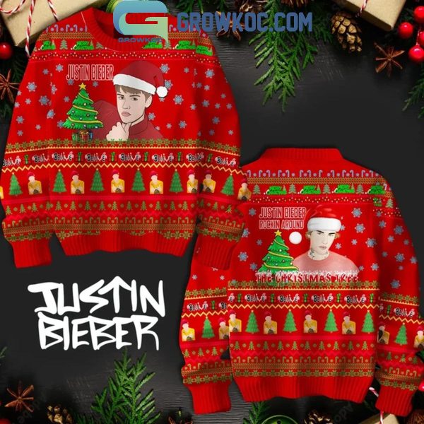 Justin Bieber Rockin’ Around Christmas Tree Kiss Under The Mistletoe Red Ugly Sweater