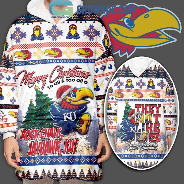 Kansas Jayhawks Rock Chalk They Not Like Us Christmas Oodie Hoodie Blanket