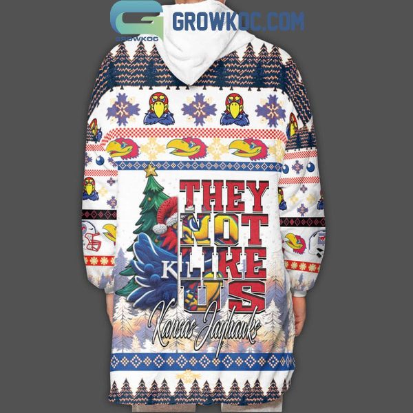 Kansas Jayhawks Rock Chalk They Not Like Us Christmas Oodie Hoodie Blanket