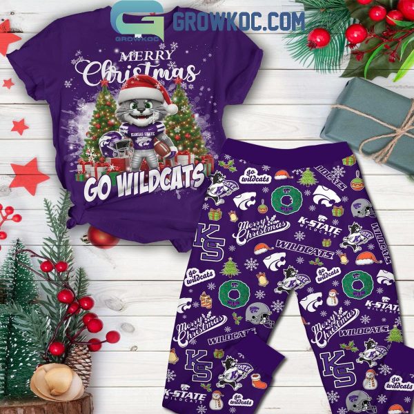 Kansas State Wildcats Merry Christmas Go Wildcats Fleece Pajamas Set